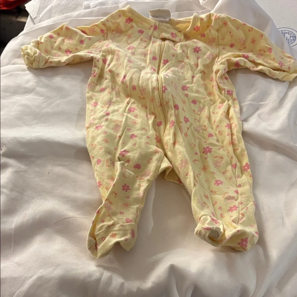 Child of mine Yellow and Pink Floral Footie newborn